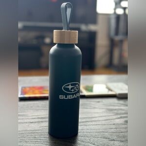 Blue Water Bottle with Bamboo Lid
